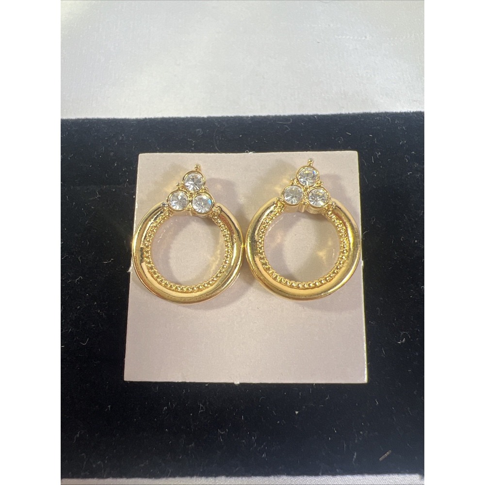 Vintage 87 Avon Gold Tone Delicate‎ Sparkle Rhinestone  Earrings Granny Chic New